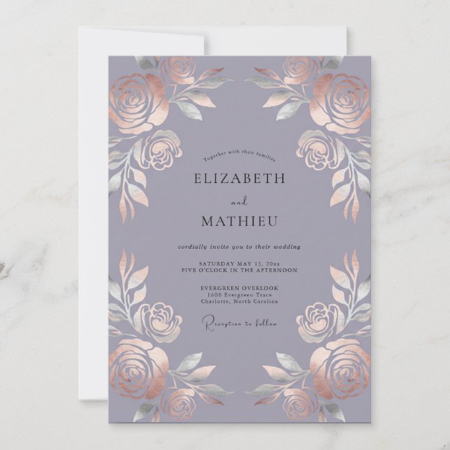 Invitación Boda Pintada de Cobre y Periwinkle (Anverso)