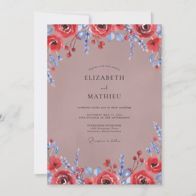 Invitación Boda Pintada de Color Crimson Malva (Anverso)