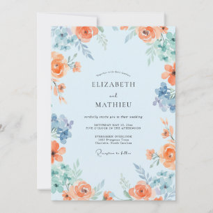 Invitación Boda Pintada de Coral Azulado Polvoriento
