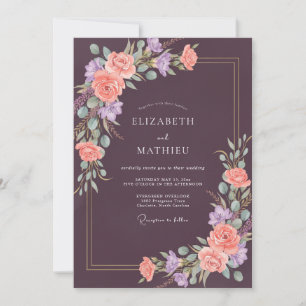 Invitación Boda Pintada de Coral Ciruela