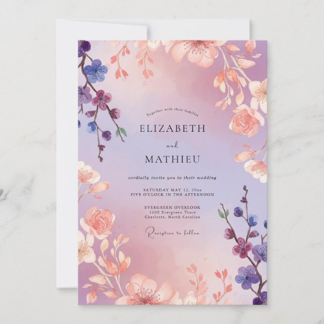 Invitación Boda Pintada de Coral de Orquídea (Anverso)