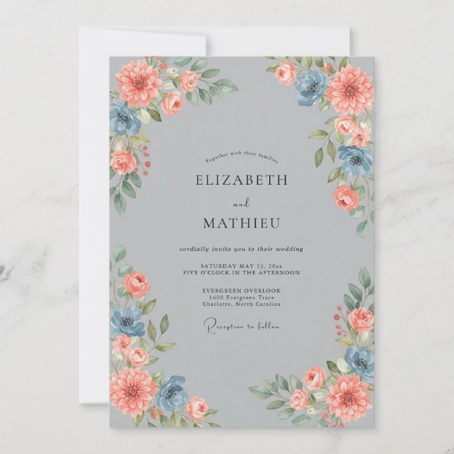 Invitación Boda Pintada de Coral de Plata (Anverso)