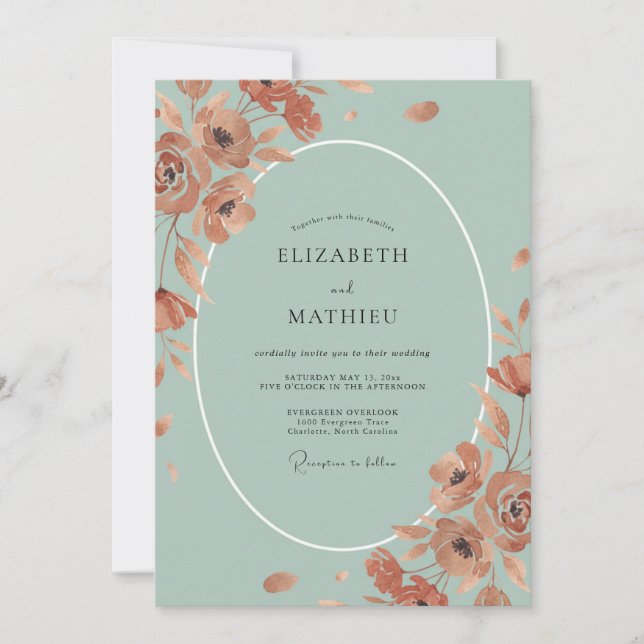 Invitación Boda Pintada de Coral Espuma de Mar (Anverso)