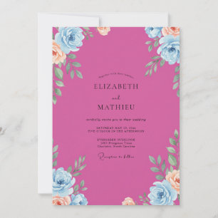 Invitación Boda Pintada de Coral Fucsia