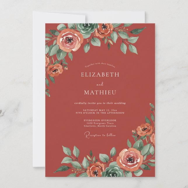 Invitación Boda Pintada de Coral Oxidado (Anverso)