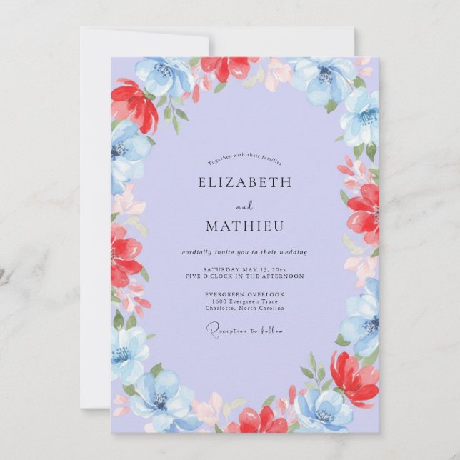 Invitación Boda Pintada de Coral Periwinkle (Anverso)