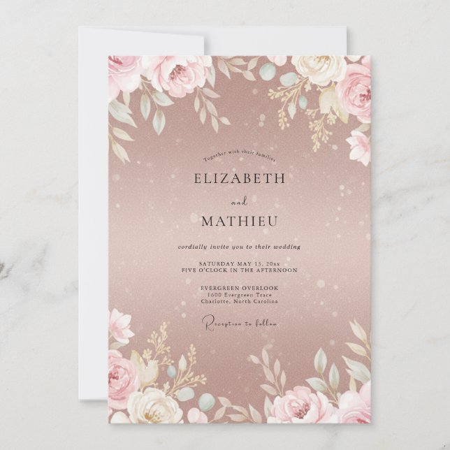 Invitación Boda Pintada de Coral Polvoriento (Anverso)