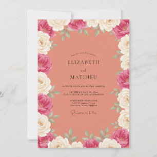 Invitación Boda Pintada de Coral Suave Magenta