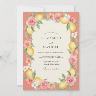 Invitación Boda Pintada de Coral Suave y Limón