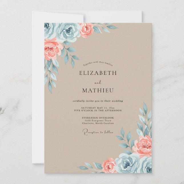 Invitación Boda Pintada de Coral Tostado (Anverso)