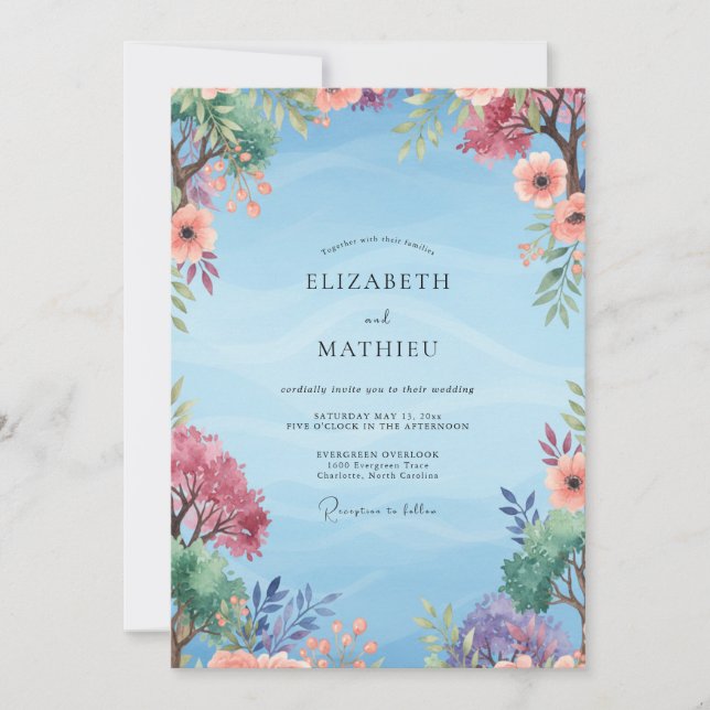 Invitación Boda Pintada de Coral Violeta Silenciada (Anverso)