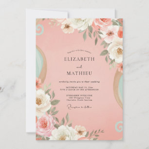 Invitación Boda Pintada de Coral y Melocotón