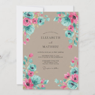 Invitación Boda pintada de Cottagecore Turquesa Magenta