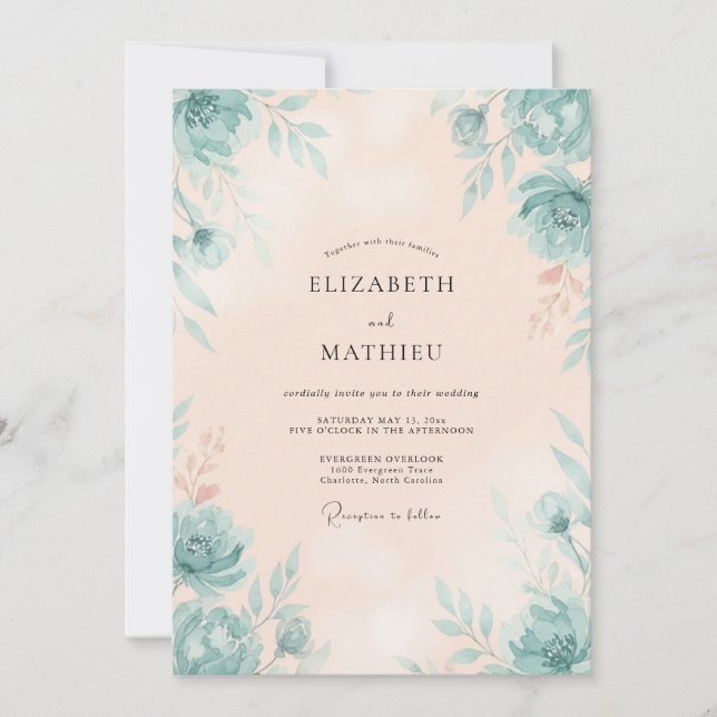 Invitación Boda Pintada de Crema Espuma de Mar (Anverso)