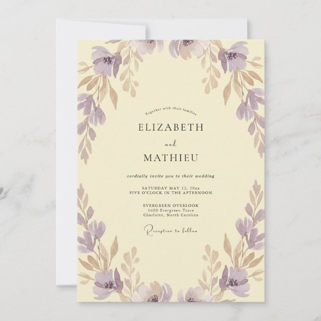Invitación Boda Pintada de Crema Malva (Anverso)