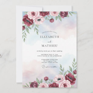 Invitación Boda Pintada de Crimson Periwinkle
