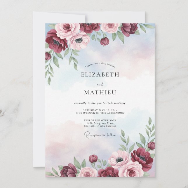 Invitación Boda Pintada de Crimson Periwinkle (Anverso)