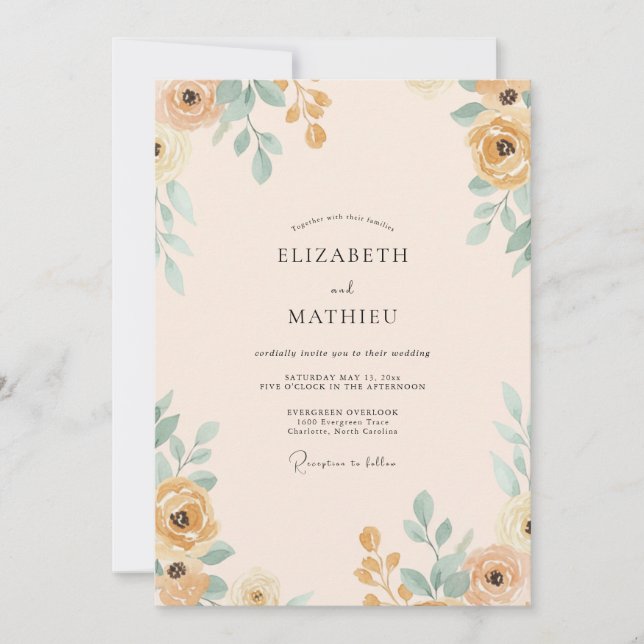 Invitación Boda Pintada de Dorado Teal (Anverso)