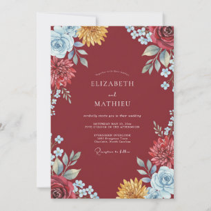 Invitación Boda Pintada de Dorado y Granate