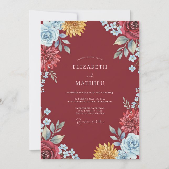 Invitación Boda Pintada de Dorado y Granate (Anverso)
