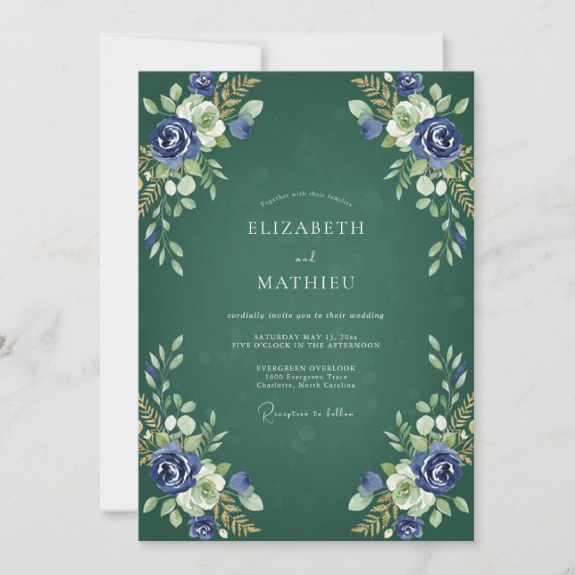 Invitación Boda Pintada de Enebro Índigo (Anverso)