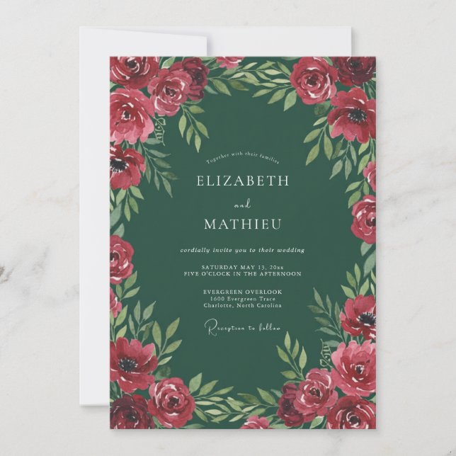 Invitación Boda Pintada de Esmeralda Carmesí (Anverso)