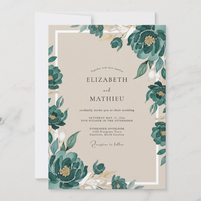 Invitación Boda Pintada de Esmeralda con Champán (Anverso)