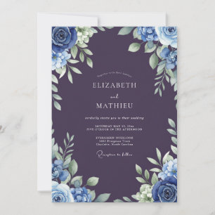 Invitación Boda Pintada de Flor de Aciano Ciruela