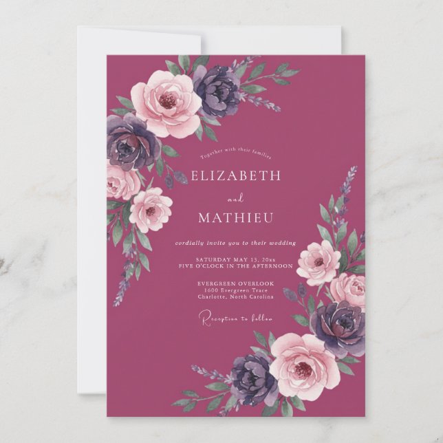 Invitación Boda Pintada de Frambuesa Índigo (Anverso)