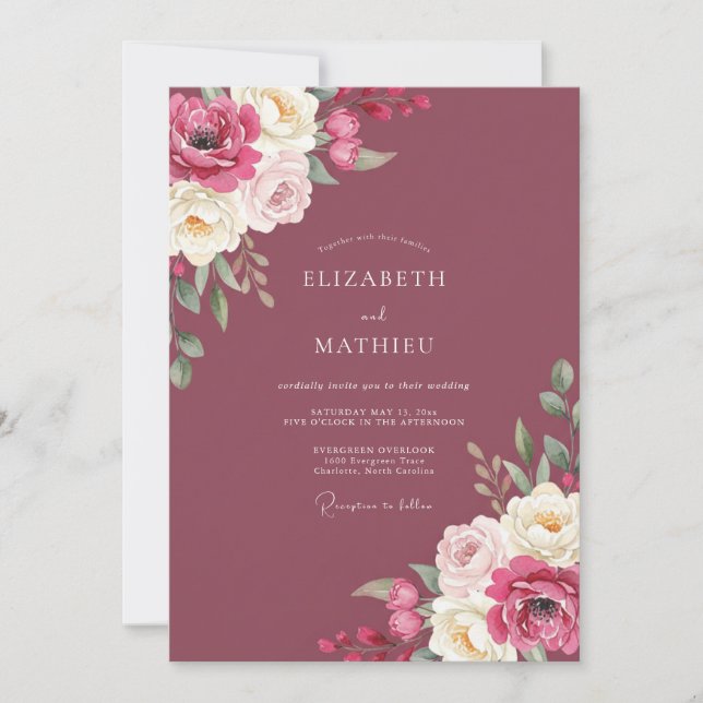 Invitación Boda Pintada de Frambuesa Profunda (Anverso)