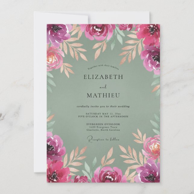 Invitación Boda Pintada de Fuchsia Oliva (Anverso)