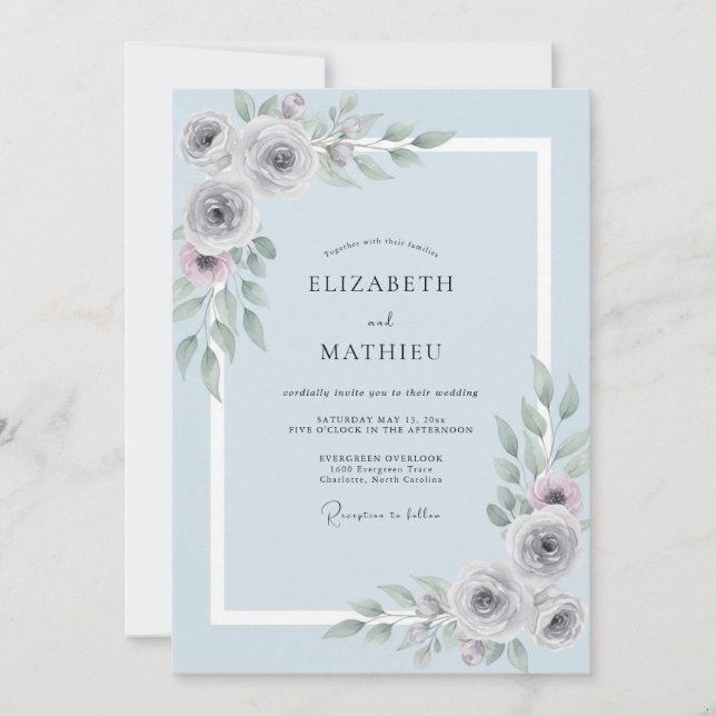 Invitación Boda Pintada de Gris Acero (Anverso)