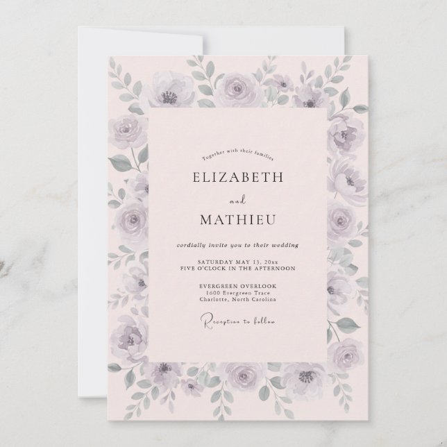 Invitación Boda Pintada de Gris Lavanda (Anverso)