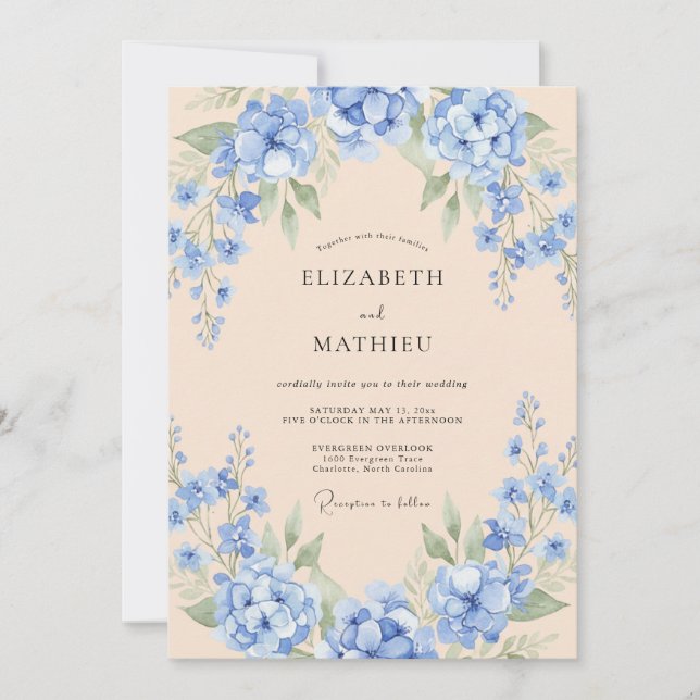 Invitación Boda Pintada de Hortensia Azur (Anverso)