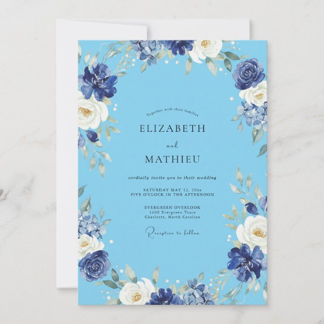 Invitación Boda Pintada de Índigo Azureo (Anverso)