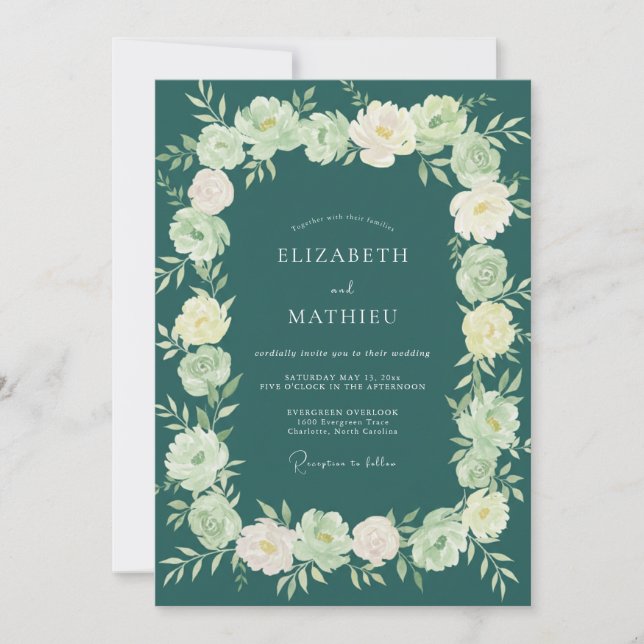 Invitación Boda Pintada de Jade Oscuro (Anverso)