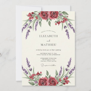 Invitación Boda Pintada de Lavanda Carmesí