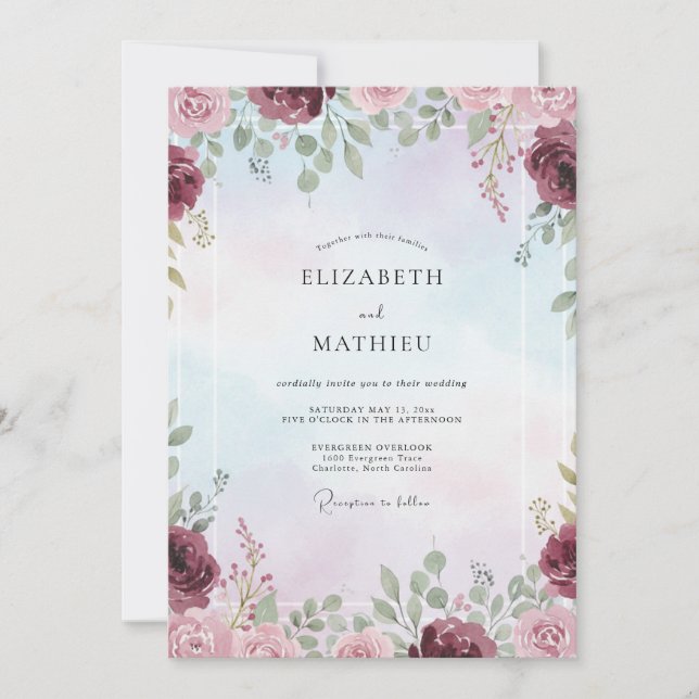 Invitación Boda Pintada de Lavanda Ciruela (Anverso)