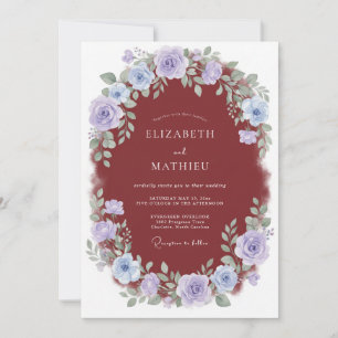 Invitación Boda Pintada de Lavanda Granate
