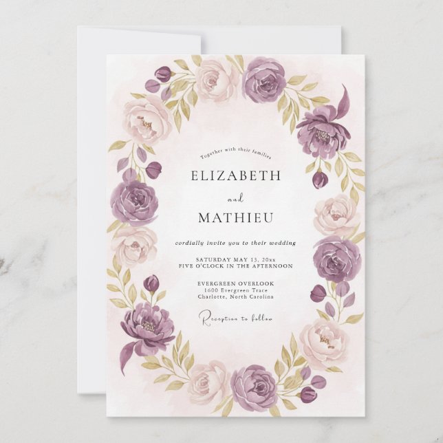 Invitación Boda Pintada de Lavanda Malva (Anverso)