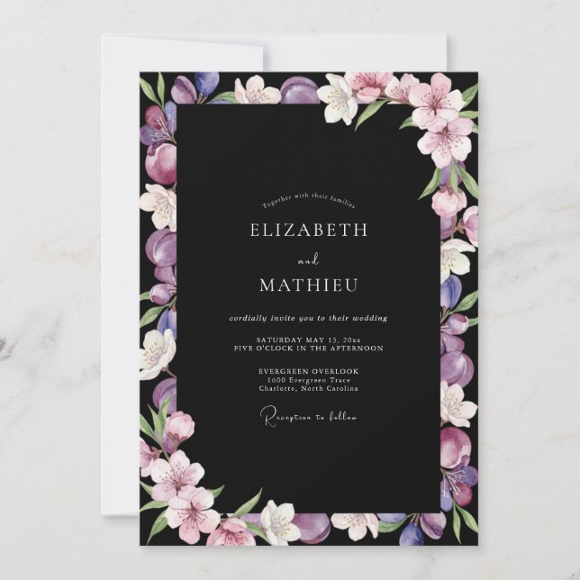 Invitación Boda Pintada de Lavanda Negra (Anverso)