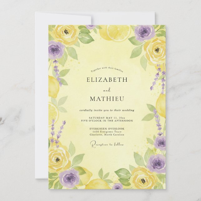 Invitación Boda Pintada de Lavanda Primaveral (Anverso)