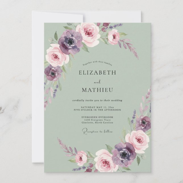 Invitación Boda Pintada de Lavanda Salvia (Anverso)