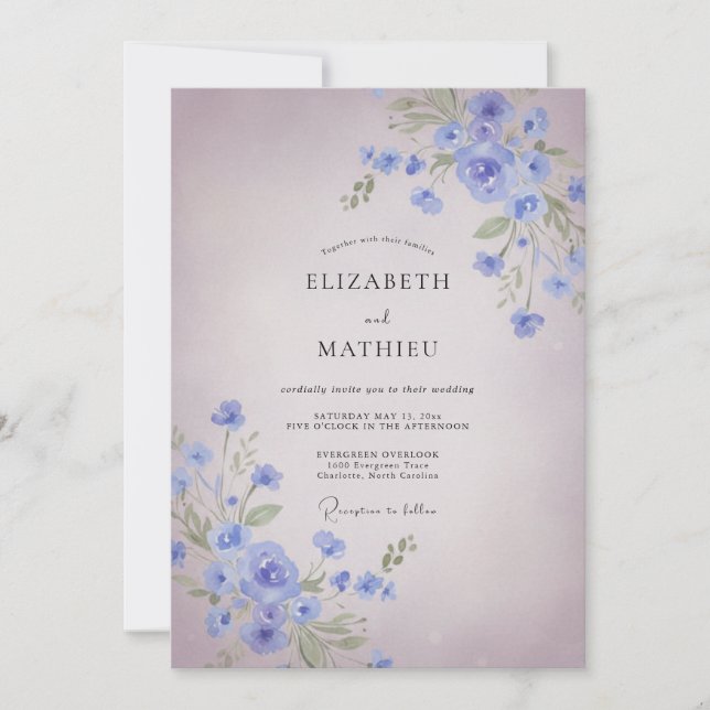 Invitación Boda Pintada de Lavanda y Centaurea (Anverso)