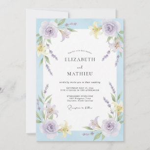 Invitación Boda Pintada de Lavanda y Periwinkle
