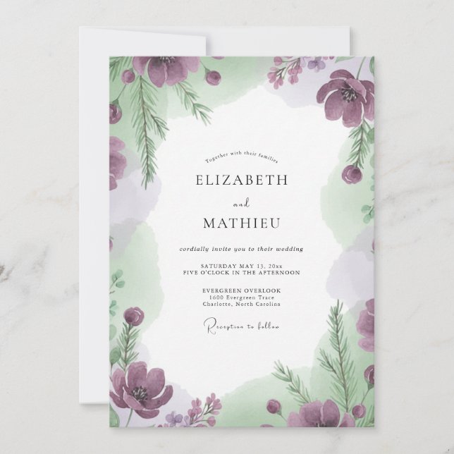Invitación Boda Pintada de Lavanda y Salvia (Anverso)