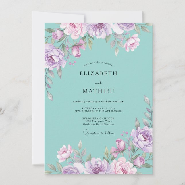 Invitación Boda Pintada de Lila Acuática (Anverso)