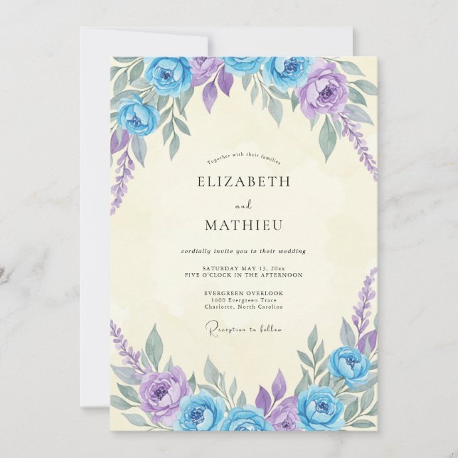 Invitación Boda Pintada de Lila Azul (Anverso)