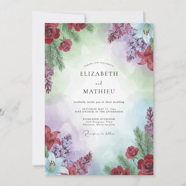 Invitación Boda Pintada de Lila Carmesí (Anverso)