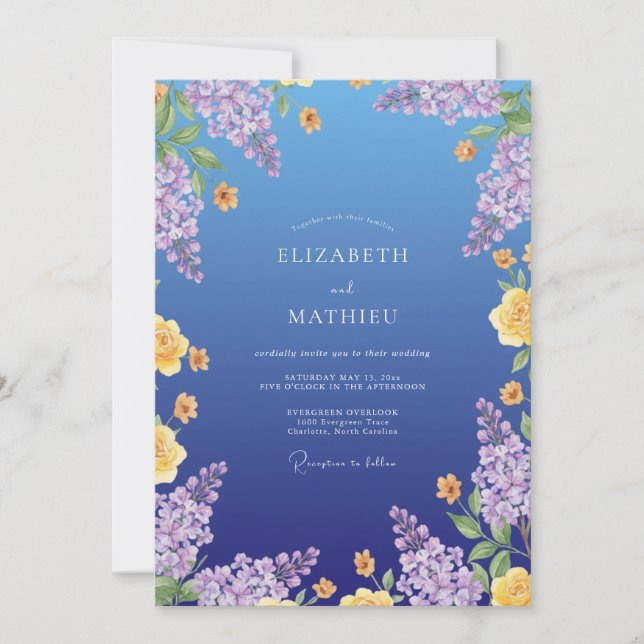 Invitación Boda Pintada de Lila Centaurea (Anverso)